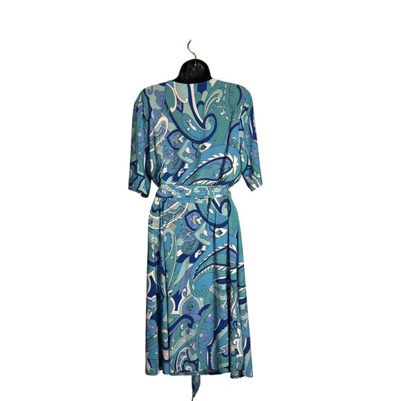 Donna Morgan Wrap Dress Blue Abstract Print Size 14 Polyester/Spandex Made In US - Picture 3 of 8